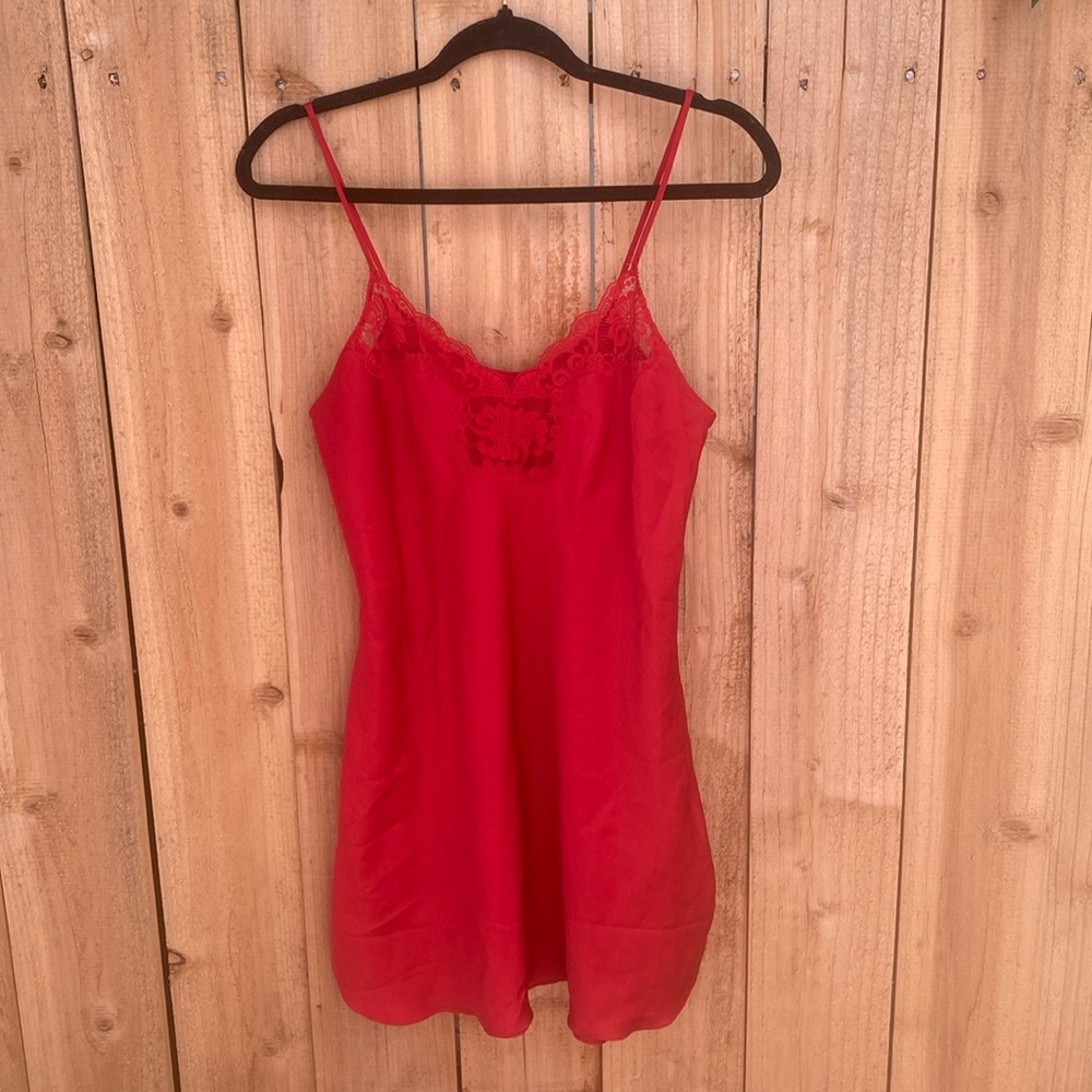 Vintage 70s Victoria's Secret Red Slip Dress Sz Small Roy Raymond ILGWU Romantic